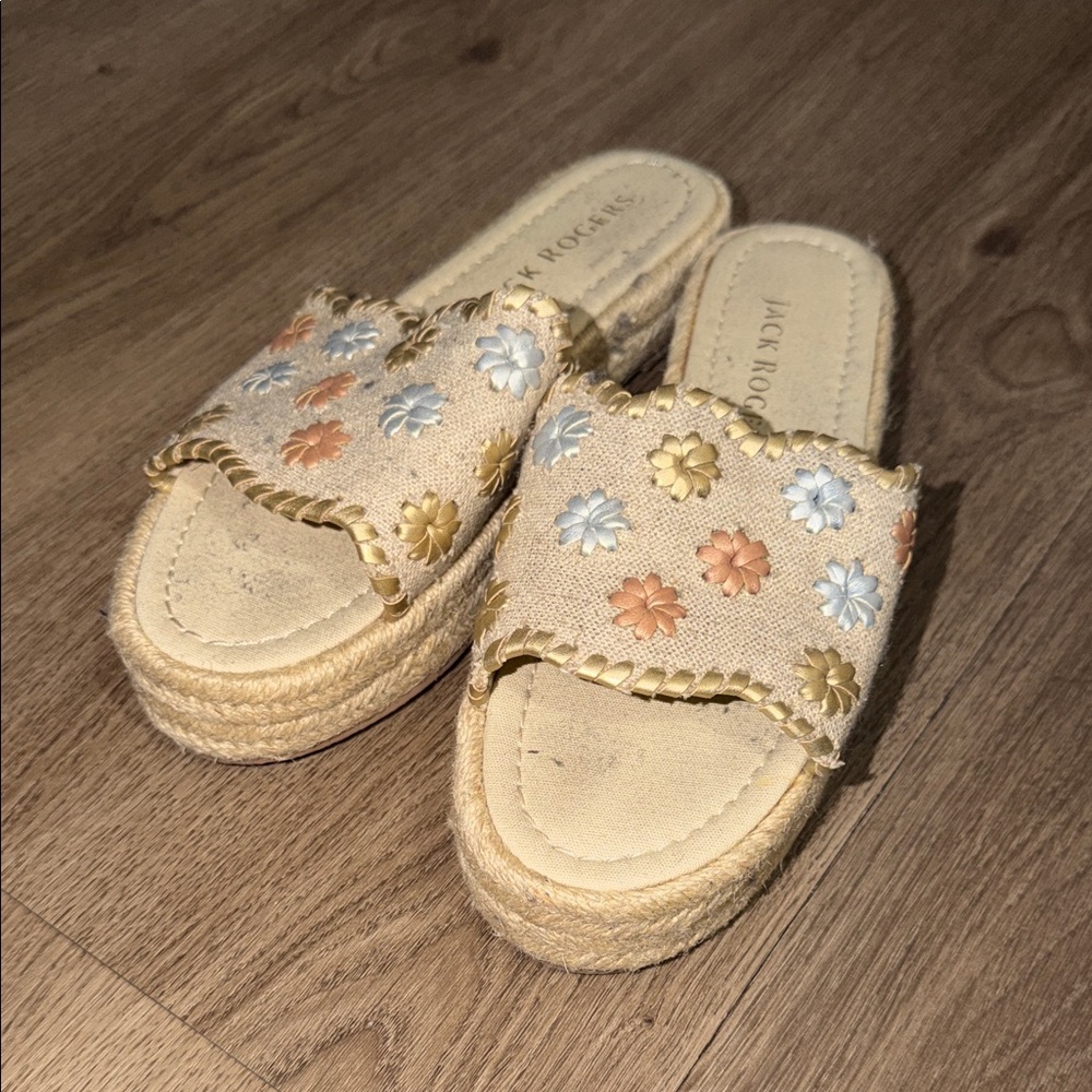 Jack Rogers Women's Espadrille Slides - Tan with Floral Accents